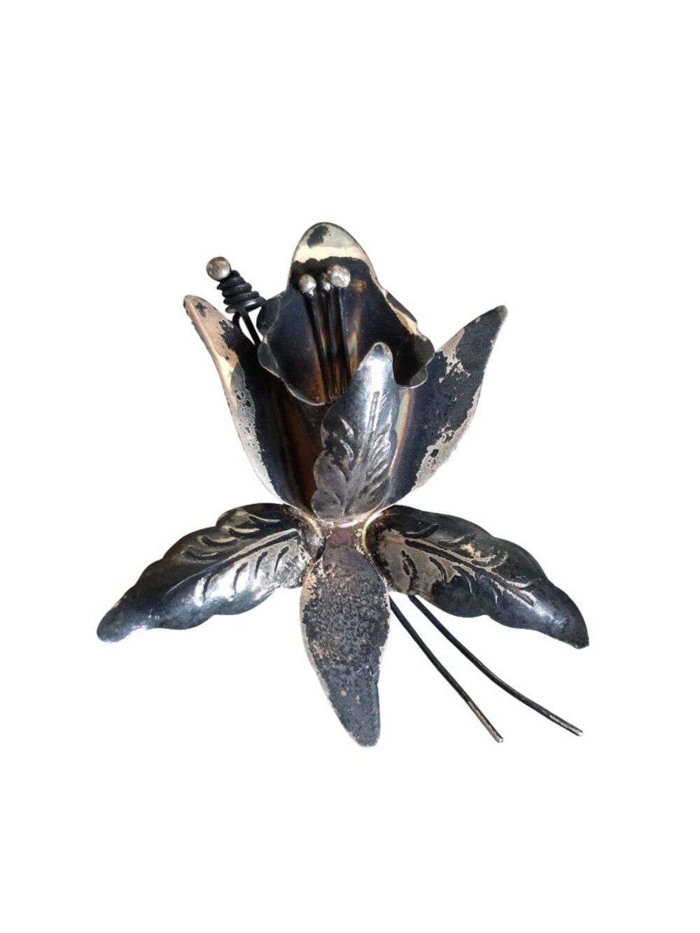 Vintage Taxco Sterling Silver Orchid Brooch/Pin 2.25" x 2" Marked CCH TCH-08